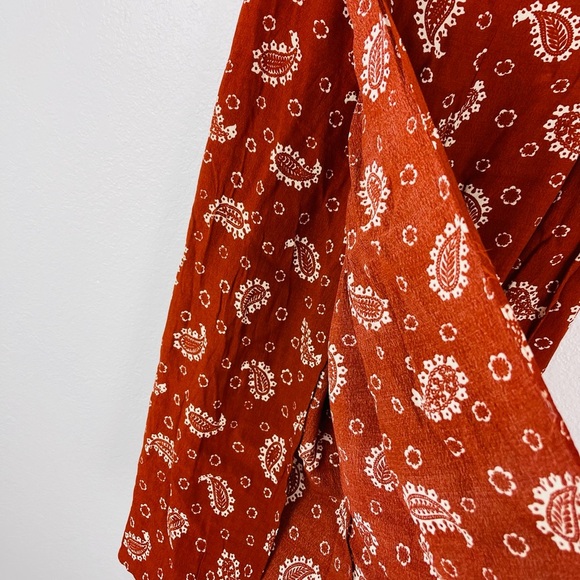 Zara Paisley Bronze Orange Brown Open Side Slits Casual Capris Pants - Picture 6 of 8